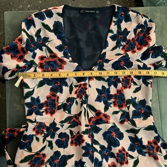 Zara Floral Print Midi Wrap Kimono Dress S Small Pink Blue Flower Print Sz- Sm - Picture 13 of 16